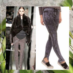 Rare $575 NWT Just Cavalli Lace-Up Sides Skinny Jeans 26 Ankle Grey Lace Leather